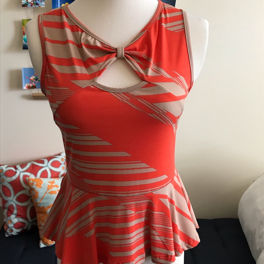 NWT Orange and Beige Peplum Top Size S